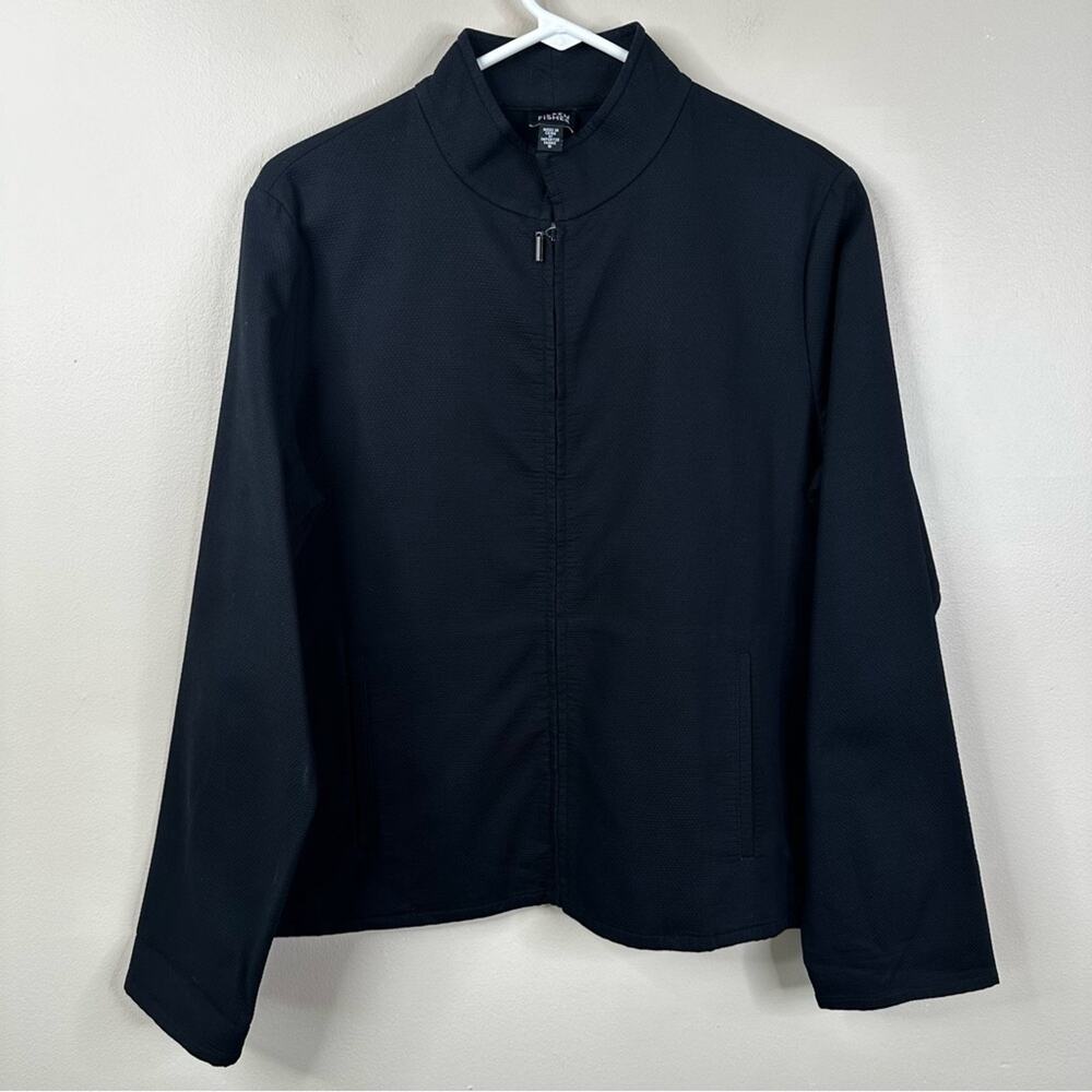 Eileen Fisher Jacket Womens Small Black Full Zip Cotton Minimalist Casual Coat